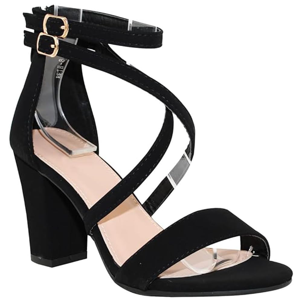 TRENDSup Collection Women's Chunky Heel Ankle Strap Sandals