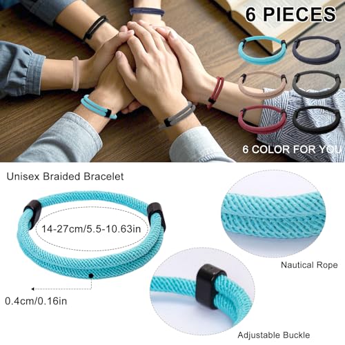 6 Pcs Nautical Braided Handmade Braided Cord Wrap Rope String Adjustable Woven Friendship Bracelets Set Wristband Metal Knot Gits for Men Women2