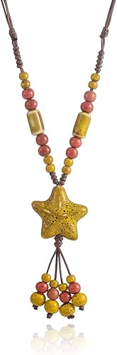 MIFYNN Bohemian Starfish Pendant Necklace for Women Colorful Ceramic Beads Starf