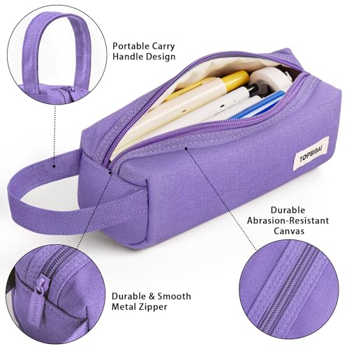 Image of TOPBIDAI Small Pencil Case Pouch for Girls and Boys Kids, Large Capacity Canvas Pen Bag School Supplies, Portable Pencil Case, Simple Zipper Stationery Bag for Women Men Adults (Purple