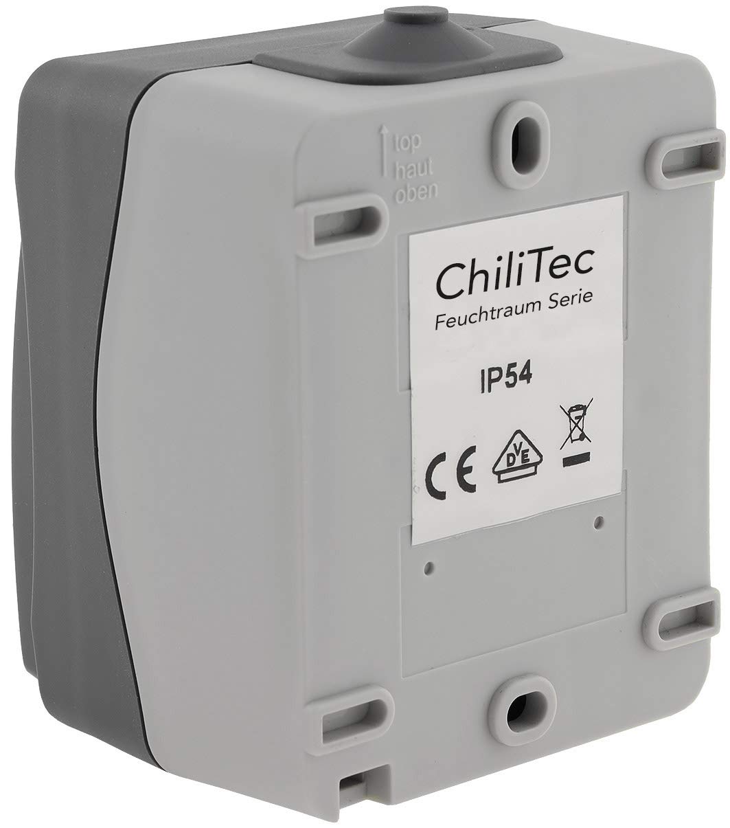 ChiliTec Set 4 Prese Da Parete IP44 Per Ambienti Umidi, Con Coperchio Ribaltabile, 250V/16A, Grigio – Per Esterni, Bagno, Cantina - 2