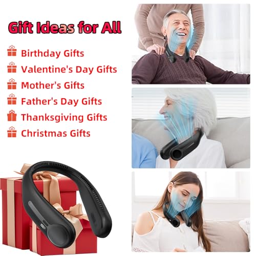 Portable Neck Fan,Hands Free Personal Wearable Bladeless Fan,6000mAh USB Rechargeable,360° Cooling,LED Display,4-Speeds,Birthday Gifts for Men Women Dad Mom,Fathers Day,Mothers Day Gifts (Black)