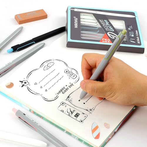 12 Pack Gel Pens 0.5mm Fine Point Tip Smooth Writing Pens, Quick-Dry Black Ink Retractable & No-Bleed Gel Pens for Journaling Office School Supplies Aesthetic Notes