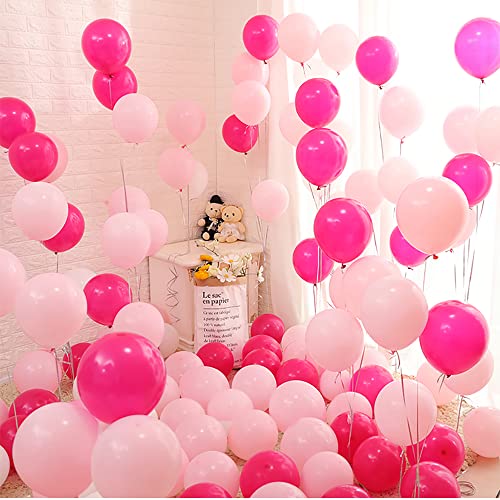 Image of 100pcs Light and Hot Pink Balloons 12 Inch w /Ribbon for Party Decorations | GBSAWER Pink Balloons for Women Girls Birthday Bachelorette Anniversary Wedding Bridal Valentines Day Graduation Party
