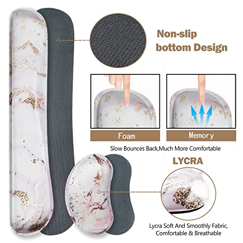 Image of ARTSO Large Gaming Mouse Pad, Keyboard Wrist Rest Pad & Wrist Support Mousepad Set, Stitched Edge, Extended, Non-Slip Base, Memory Foam,Multifunctional Desk Mat 4pcs for Office & Home, Pink Marble