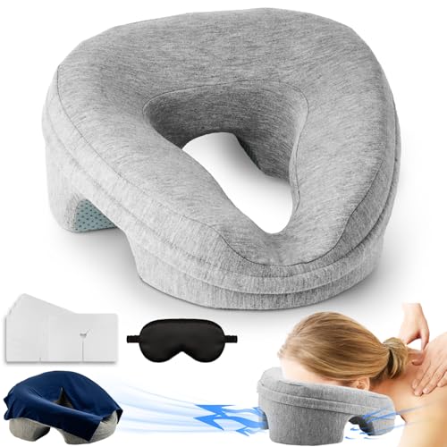 VVB Face Down Pillow for Massage Table Massage Headrest for Bed Stomach Sleeping Pillow with Face Cradle Pad BBL Pillows After Post Eye Surgery Recovery Massage Pillow with Removable Cover Grey