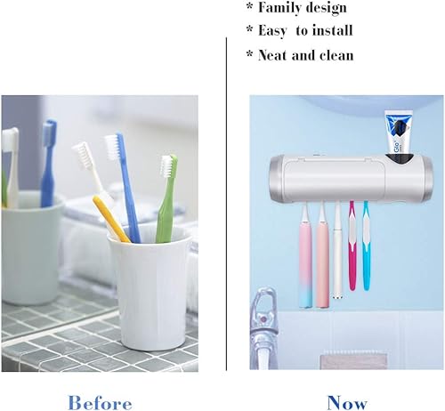 Miniatura 5 de SARMOCARE Limpiador de soporte para cepillos de dientes con secado de ventilador y función de sincronización de 6 minutos, 5 ranuras para cepillos