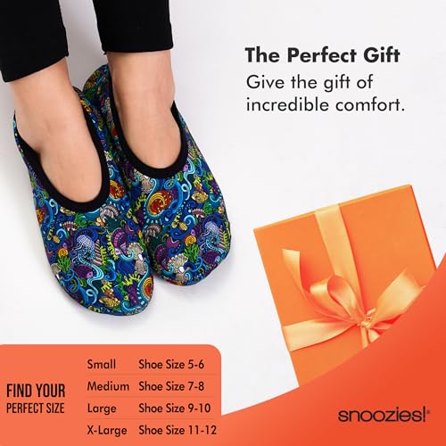 Image of Snoozies Skinnies Animal Womens slipper socks Non-Slip Lightweight Soft Sherpa Lining Foldable Travel