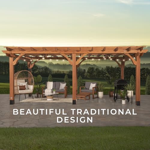 Backyard Discovery Beaumont 20' x 12' Traditional Cedar Wood Pergola Kit with Trellis Roof, All-Season Durability, High-Wind Rating, PowerPort, Shade for Outdoor Patio, Deck, Garden, and Entertaining - image 9