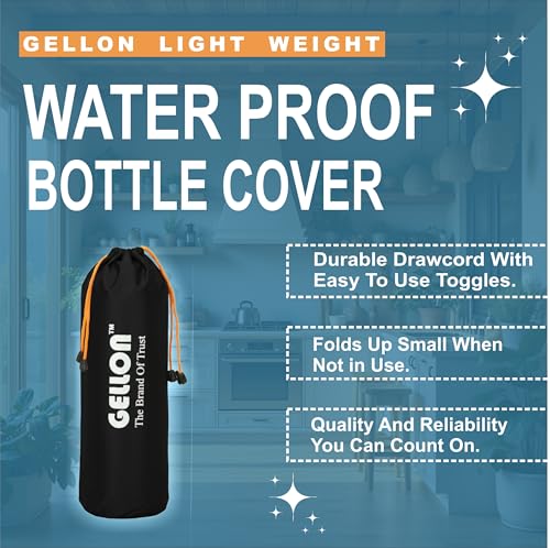 Image of Gellon Bottle Cover In Umbrella Cloth For 750 ML, 1 L to 1.5 Litre Water Proof Drawstring Closer For Travel, Hiking, Office & School Kids In Black Color (Black Color)