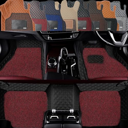Image of Autoclow /Premium 7D Car Mat for Skoda Rapid (Model : 2012-2025) || Luxury Leather Dual-Stitch 7D Car Floor Mat Full Set || 100% Waterproof || Color : Black Stitch-RED Grass (Design-1)