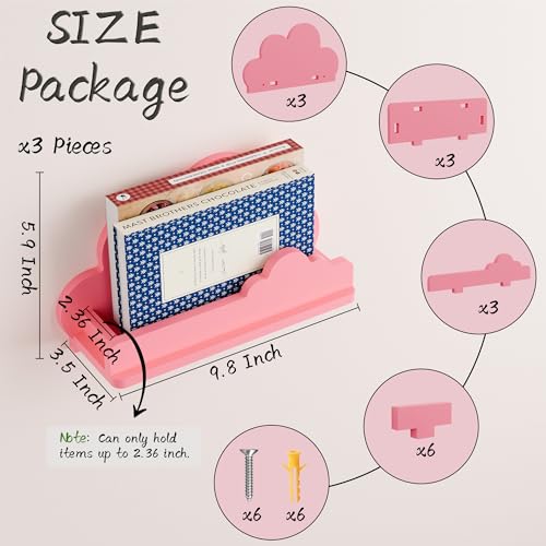 Lot de 3 étagères murales nuage en bois rose pour une chambre de bébé