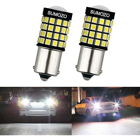 SUMOZO Super Bright 1156 LED Bulb 9-30V 1141 1003 BA15S 52-SMD for Back Up Reverse Tail Rv Lights, Xenon White, Pack of 2 Cover