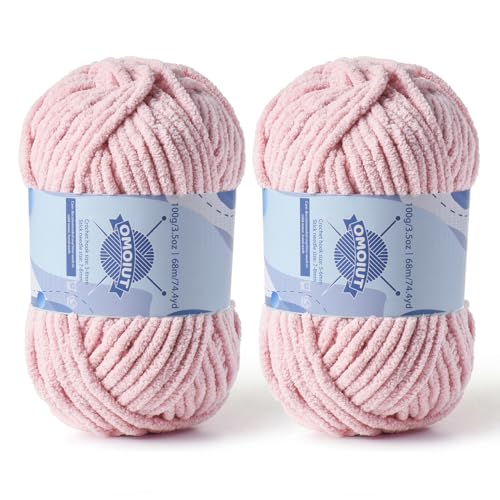 Image of 2 Pack Chunky Chenille Yarn for Crocheting, Baby Yarn for Crocheting Soft Blankets, Bulky Yarns for Crochet Amigurumi, 200g (148.7yds) Fluffy Velvet Yarns for Hand Knitting (2 Pink)