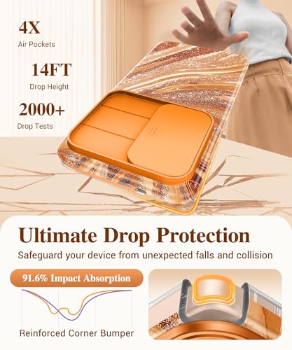 Image of GVIEWIN for Samsung Galaxy S26 Ultra Case, [Slide Camera Cover & Built-in HD Screen Protector] [2 Front Frames] Shockproof Military Grade Protective Marble Phone Case for S26 Ultra 6.9 inch (Amber)