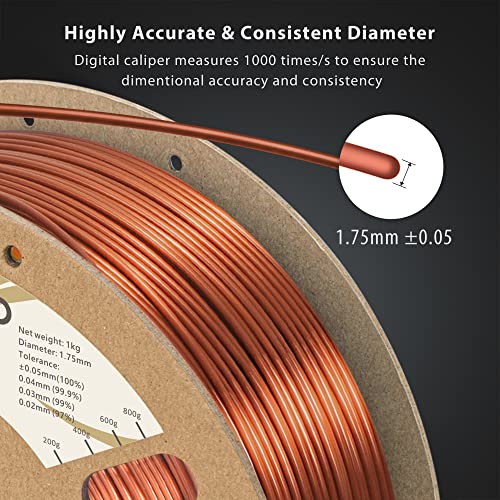 Image of DURAMIC 3D Silk PLA Filament Pure Shinny High Gloss Finish 1.75mm | 3D Printing Filament with Cardboard Spool,No-Tangling Neatly Wound Dimensional Accuracy 99% + /- 0.03mm 1KG Silk Copper