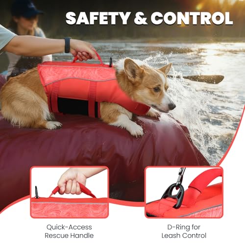Image of VIVAGLORY Dog Life Vest Front Float Dog Swim Vest, XS, Red | Life Jacket with Chin Float & Handle for Swimming & Boating, High Visibility Adjustable for Doggy Cat Puppy