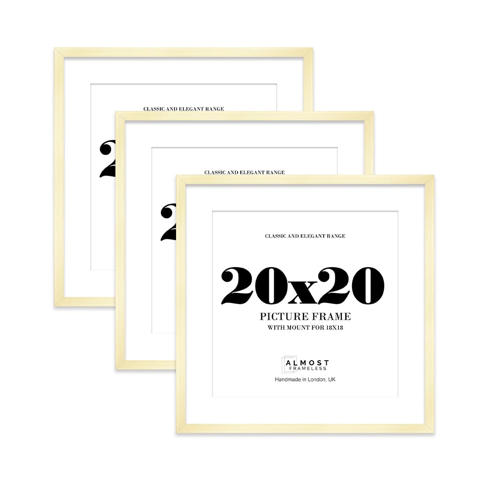 20x20 Gold Picture Frame with Mount for 18x18 Photos, Prints - Modern Square Wall Frame, Set of 3