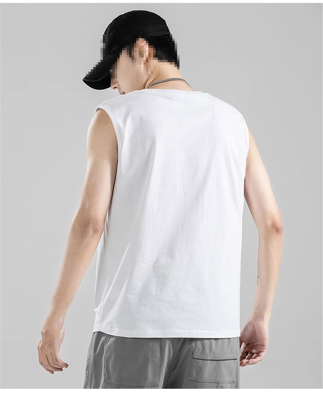 Męskie koszulki bez rękawów Kamizelka Casual Tank Tops, Biały Szary, M