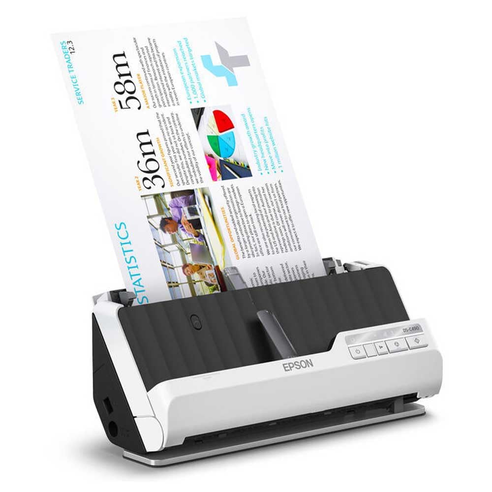Epson Premium Scanner DS-C490, kompakter A4 Business Scanner mit geringem Stromverbrauch, Duplex-Einzugscanner mit vielseitiger Medienverarbeitung, schwarz/weiß