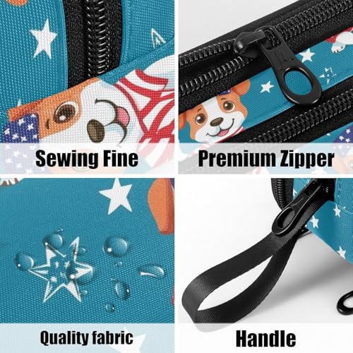 Image of Fustylead Patriotic Jack Russell Terrier and Stars Large Pencil Case Portable Stationery Bag Cosmetics Bag with Handle for School Office Travel