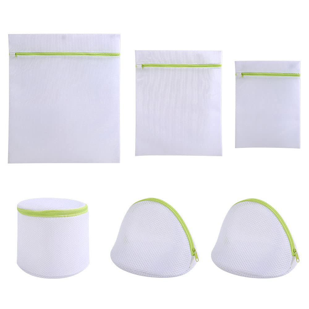 ORiTi Mesh Laundry Bag Set of 6 White Delicate Durable Polyester Wash Bags with Zipper, Travel Storage Organize Bag, Clothing Washing Bags for Laundry, Blouse, Hosiery, Stocking, Underwear, Lingerie