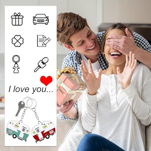 TJYAEKLTD Wohnwagen Schlüsselanhänger, 2 Pack Praktische und stilvolle Happy RV Camper Schlüsselanhänger Zubehör, CampingSchlüsselanhänger für Liebhaber (Red+Green)