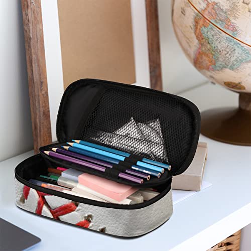 Image of Pardick Baseball Print Big Capacity Pencil Pen Case Sport Large Pencil Pouch with Zipper Compartments Pencil Bag for Boys Girls Adults Student Office School Supplies