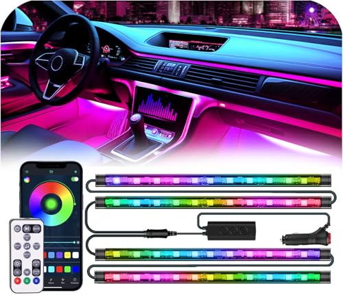 Image of Car Interior Lights, 12V LED Strip Lights with Charger Adapter, Ambient Car Lighting Kit, App & Remote Control Music Sync Color Change Strip Lights for SUVs & Trucks, Car Accessories for Women Men