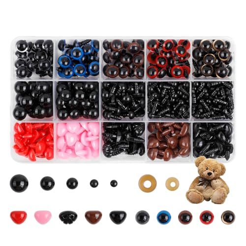 Romon Yeux de Securite Amigurumi, 752 Pièces Yeux et Nez de Sécurité avec Rondelles Yeux Amigurumi Crochet, 5-12mm Yeux Peluche Oeil Plastique Safety Eyes Crochet Yeux pour DIY Poupée Marionnettes