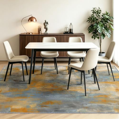 Alfombra de 160 x 230 cm abstracta y lavable para comedor moderno 4
