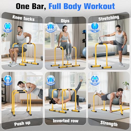Image of Sportsroyals Adjustable Dip Bar Station, Heavy Duty Parallette & Parallel Bars, 400LBS Stable Dip Stands for Home Gym, Calisthenics & Upper Body Workout Equipment
