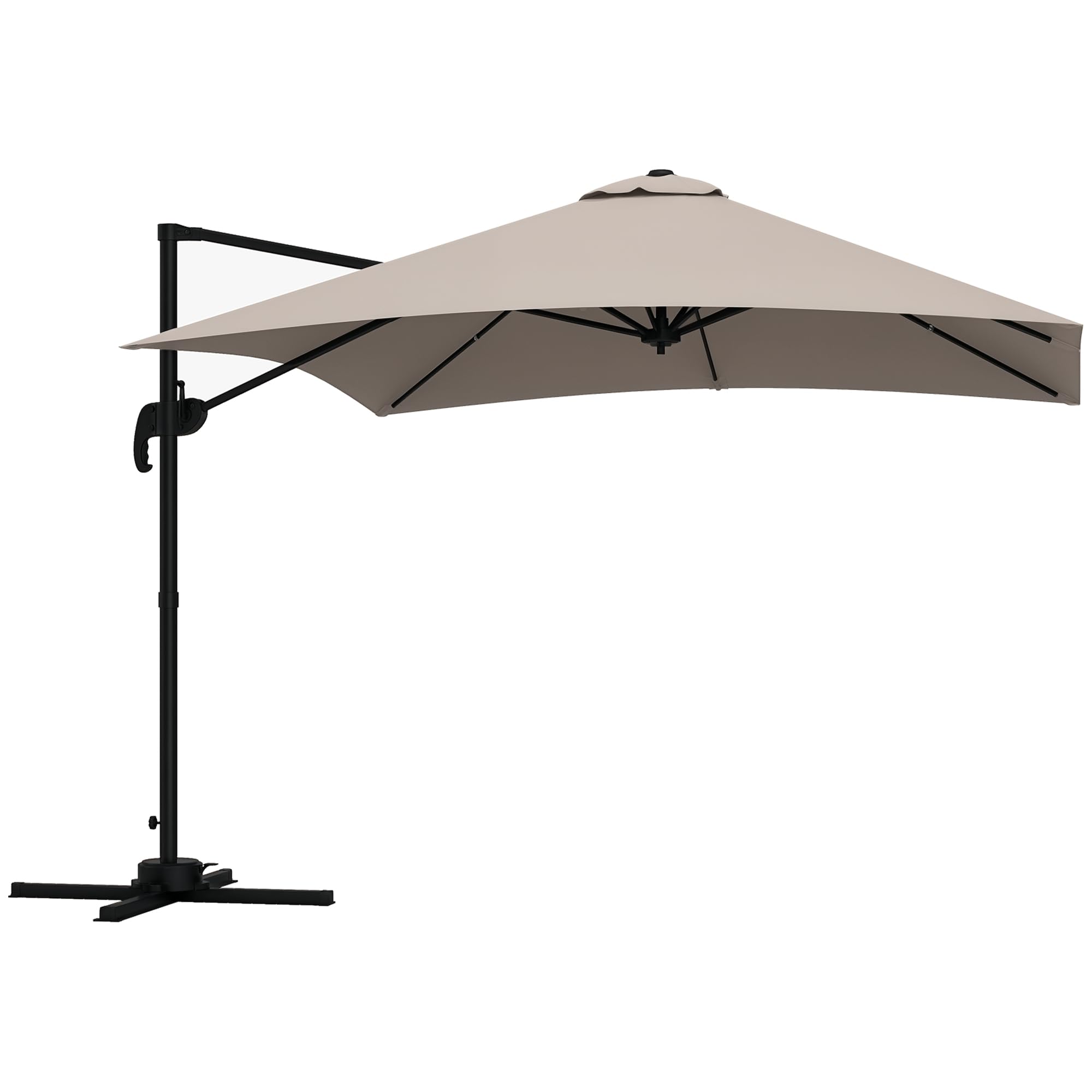 Outsunny Ombrellone da Giardino Manovella 3x3 m Inclinabile 360 | Ombrellone Decentrato a Braccio, Base a Croce, Girevole a 360°, Poliestere 250g/㎡, Alluminio