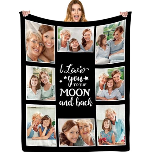 ShineSand Mother’s Day Personalized Gifts for Mom from Daughter Son - Custom Blanket with Picture Text Customized Photo Throw Blankets Christmas Birthday Gifts for Women Mother Wife Girlfriend