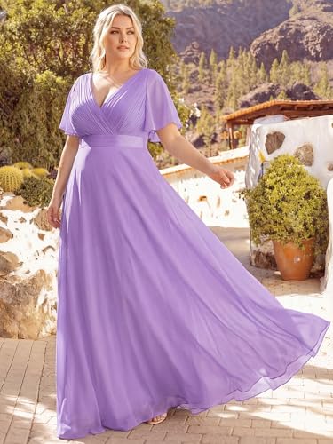 Image of Ever-Pretty Women's Chiffon Formal Evening Dresses for Curvy Women V-Neck Plus Size Floor Length Bridesmaid Dress