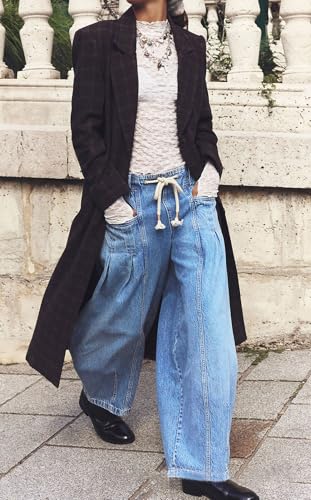 loveimgs Women Oversized Baggy Barrel Jeans Elastic Waist Y2k Low Rise Jeans Drawstring Wide Leg Denim Pants Cargo Boyfriend2