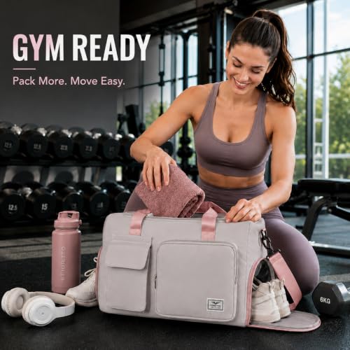Image of FIORETTO Women's Gym Duffle Bag with Shoes Compartment, 30L Capacity, Ideal for Travel, Gym, Sports, Duffel, Weekender