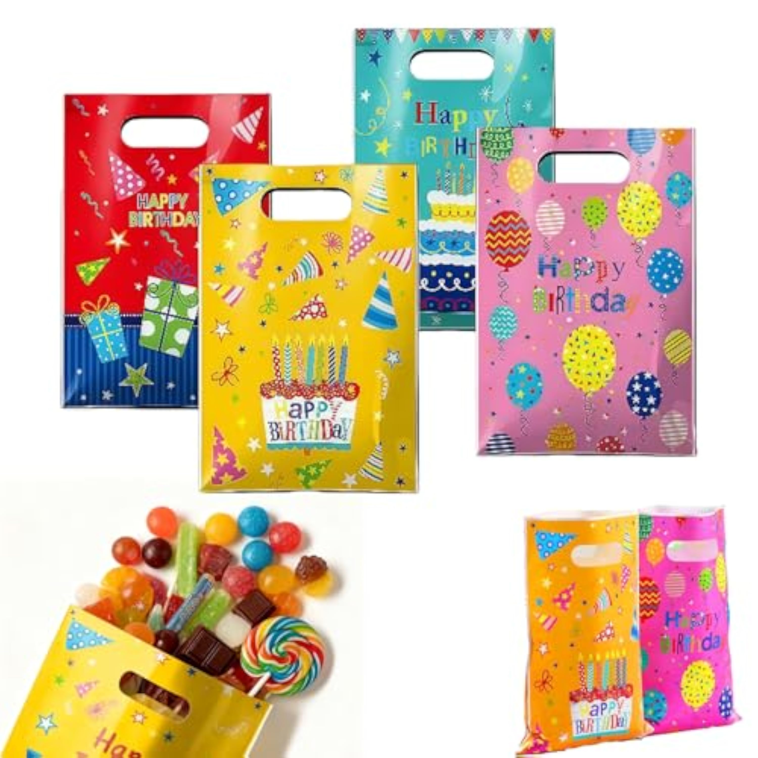 100 Piezas Reutilizable Bolsas Cumpleaños Infantil, Bolsas Chuches Cumpleaños, Bolsas Regalo Cumpleaños Infantil, Bolsitas Caramelos de Niños para Regalos Fiestas de Cumpleaños, Navidad, Bodas