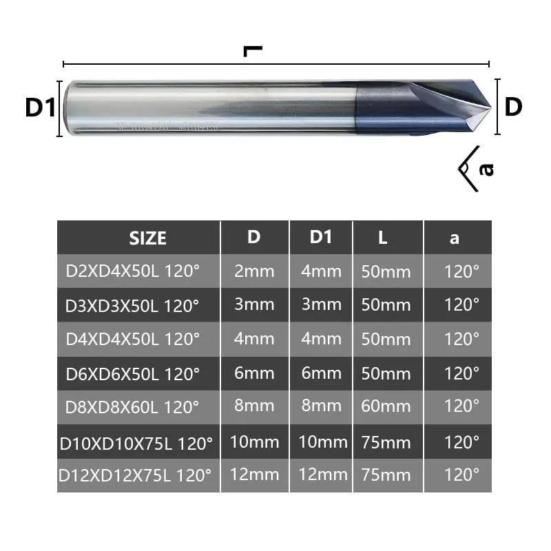 Frez do fazowania z twardego metalu do fazowania grzywki krawędzi frezarki do frezarki V 3 flety, 12 x P12 x 75 x 60p