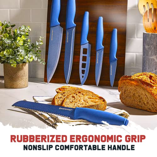 Granitestone Nutriblade Knife Set, High Grade Professional Chef Kitchen Knives Set, Knife Sets Toughened Stainless Steel W Nonstick Mineral Coating, Blue, 6 Piece #TOP4