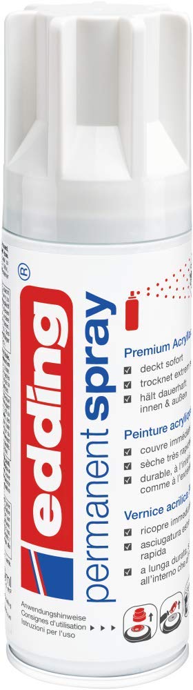 edding 5200 spray permanentny, błyszczący, biały, 200 ml, farba akrylowa do malowania i dekorowania szkła, metalu, drewna, ceramiki, tworzywa sztucznego, płótna, aerozolu, spray akrylowy
