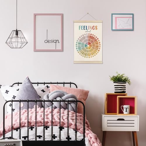 Image of Feelings Wheel Poster Hanger Frame, Mental Health Posters, Feelings Chart, Therapy Office Decor, Calm Corner Wall Decor, Emotional Learning Wall Art for School Classroom Counseling Office 16x12 Inch