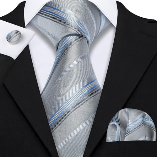 Image of Barry.Wang Mens Tie Set Plaid Check Neckties Formal Business Wedding Luxury Pocket Square Cufflinks
