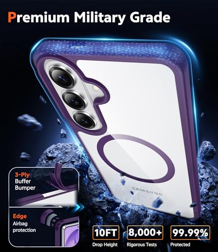 Image of FNTCASE for Samsung Galaxy S26 Case: Clear Magnetic Phone Cases with Screen Protector Compatible with Magsafe Slim Anti Yellowing Shockproof Protective Transparent Cover (Purple Magnetic)