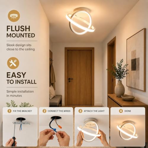 Image of Chandelier Light for Ceiling 50W | 23 cm Circular Ring Ceiling Light, Flush Mounted LED Lamp for Living Room, Hall & Bedroom | 3-in-1 Color Changing, Flicker-Free Soft Ambient Light
