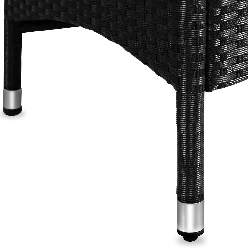 Casaria® Polyrattan Gartenstuhl 2er Set Neiglehner Fuß- & Rückenlehne verstellbar Armlehne Akazienholz Wetterfest Garten Balkon Terrasse Schwarz