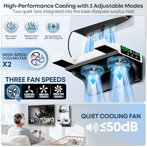 Image of PS5 /Slim /Pro Wall Mount Kit with Cooling Fan & Charging Station, PS5 Shelf Floating Mount for All PlayStation 5 /Slim /Pro Disc & Digital Console, PS 5 Wall Bracket Behind TV, PS Five Pro Accessories