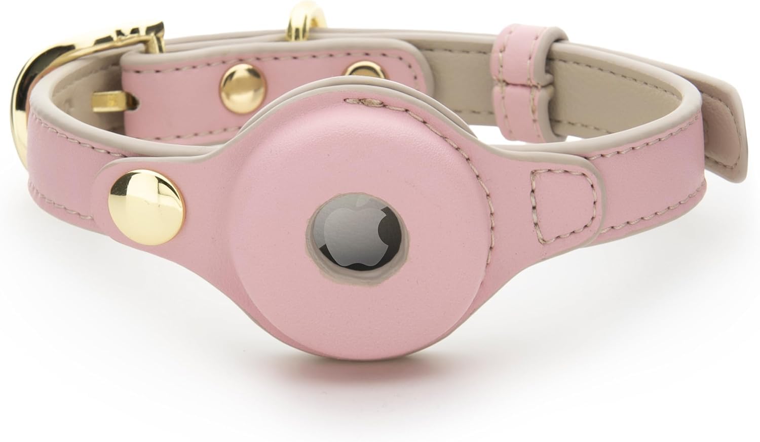 Nina Woof Cupertino Dog Collars, Harnesses and Leashes Made of Vegan Leather with Dog Tracking Device Holder, Adjustable Dog Collar (L(Neck: 19x23), Pink)