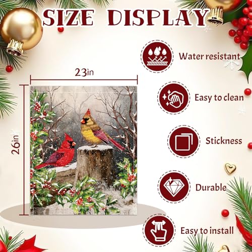 Image of Christmas Cardinals Dishwasher Magnet Cover, 23x26In Winter Birds Dishwasher Magnet Sticker for Holiday Decoration Funny Dish Washer Magnetic Cover Kitchen Fridge Panel Decal