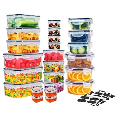 La Mejor Recopilación de Traste de plastico que puedes comprar esta semana. 50 Juego de 24 Tuppers con 6 Tamaños Diferentes - Contenedores de Plástico Herméticos para Alimentos, Ideal para Cocina y Almacenamiento, Apto para Microondas y Lavavajillas